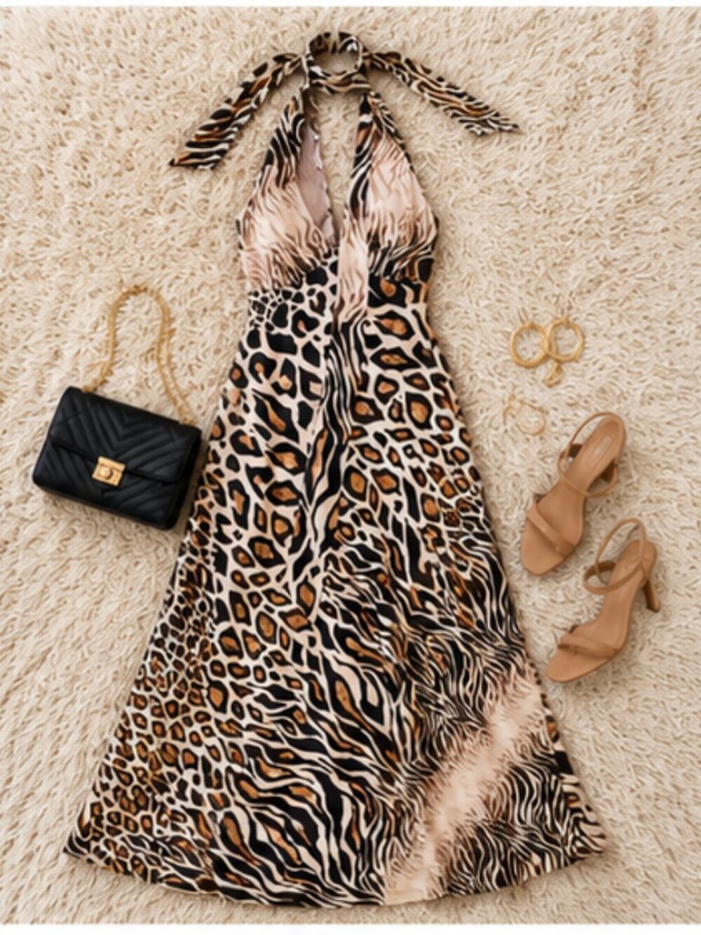 Avec Les Filles Halter Scarf Maxi Dress Size 4 Tabloid Animal Print NWT Summer